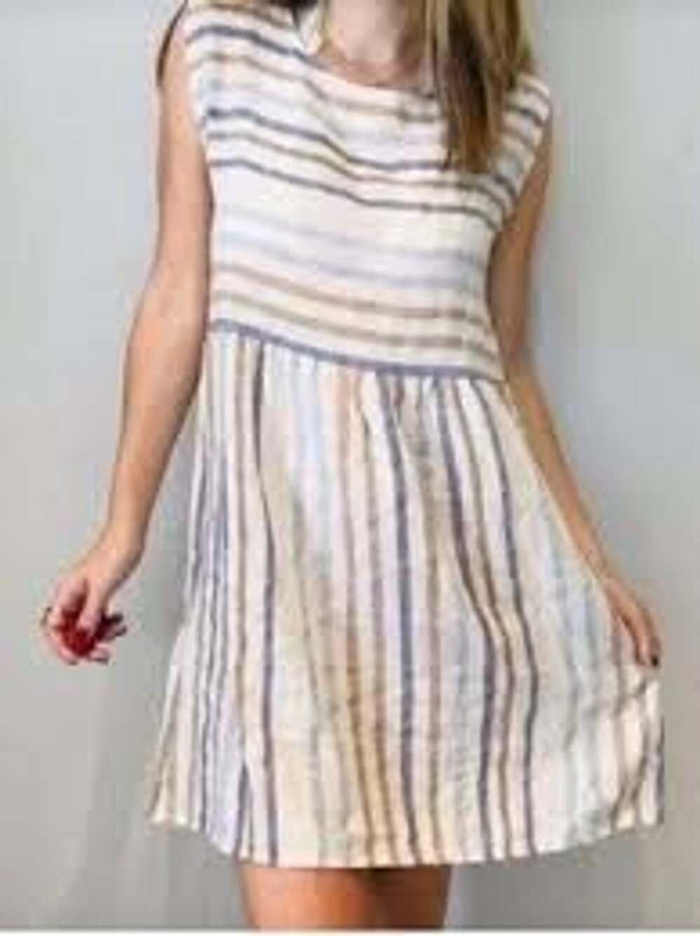 Blu Orchid Made in Italy 100% Linen Striped Babydoll Mini Dress Size S